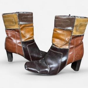 Y2K mid- calf patchwork vintage heels Size 7.5